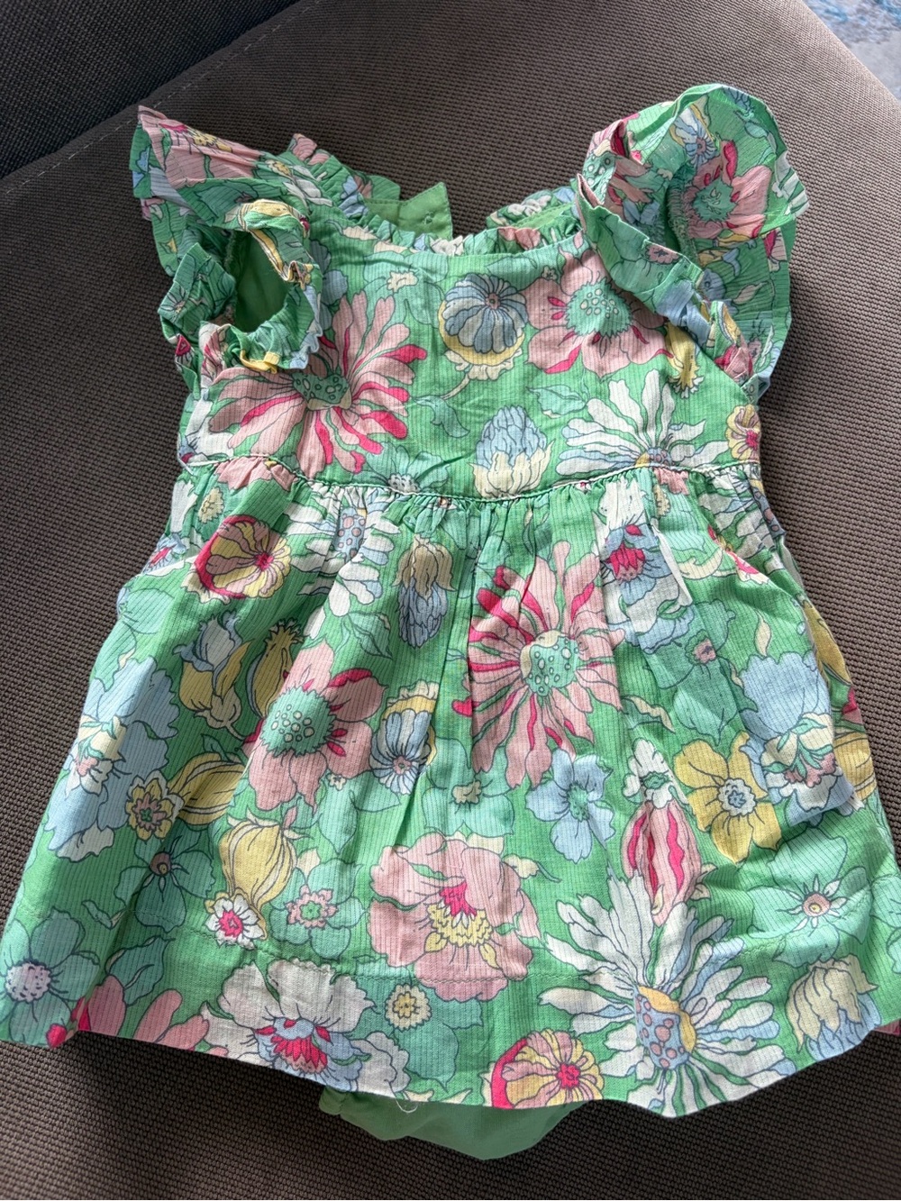 GAP Green Floral Ruffle-Sleeve Dress
